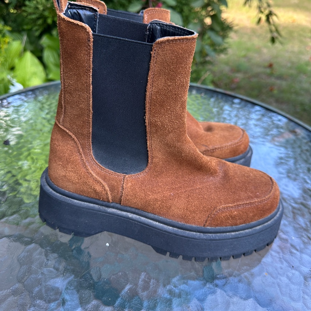 Brown Suede Chunky Boots